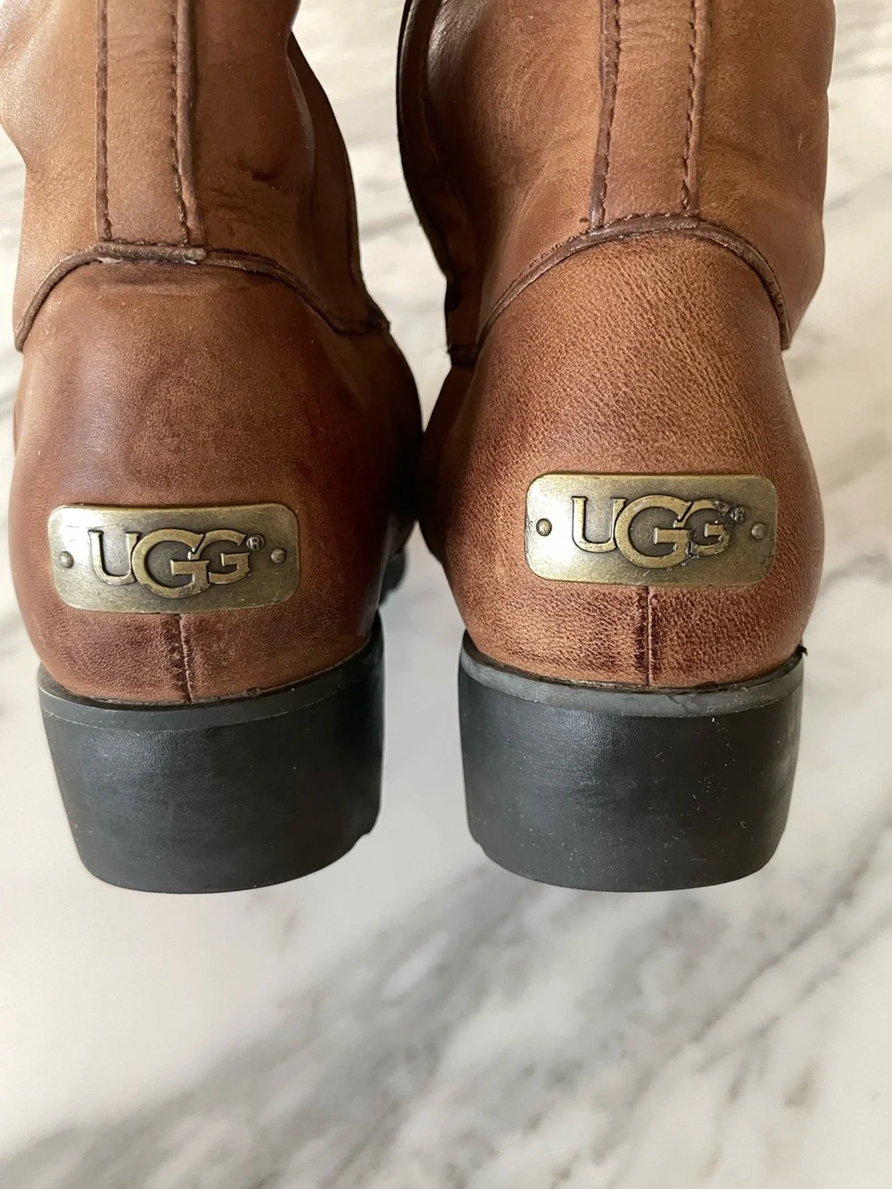 UGG Broome Sherpa Lined Tall Chocolate Brown Leather Knee High Boots Size 7 - Picture 7 of 11